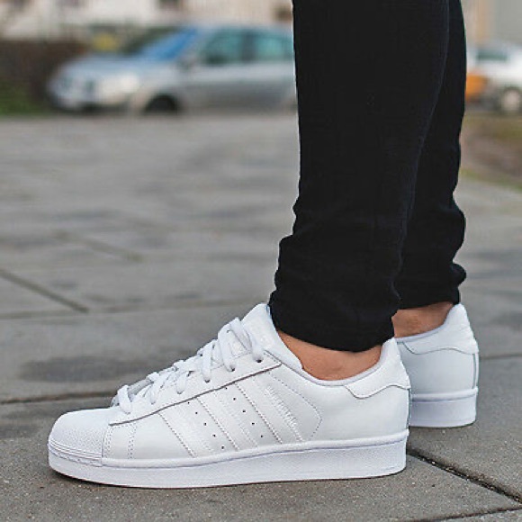 mens all white superstars